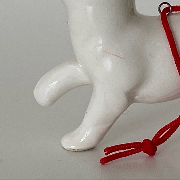 Vintage Ceramic White Cat Christmas Ornament 2.5” Red Bow Kitty Pets - Picture 9 of 13